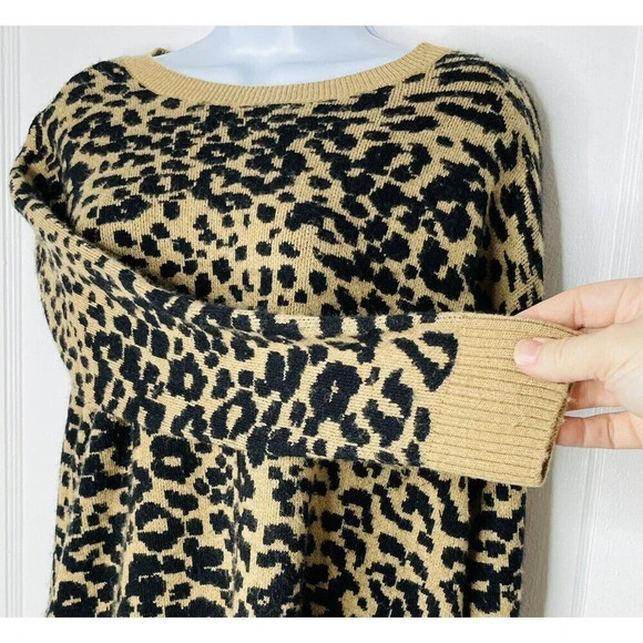 Loft Womens Knit Sweater Sz M Brown Black Cheetah Print Popover - Picture 3 of 8